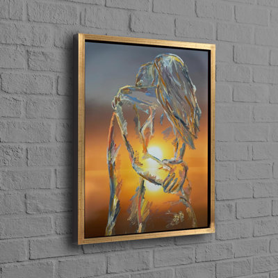 Couple romantique au coucher du soleil, art contemporain sur toile convenant à n'importe quelle pièce