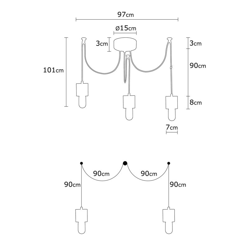 Luminaire suspendu grappe 3 lumières Heng, Noir, H 3,15 po x l 38,58 po x P 38,58 po