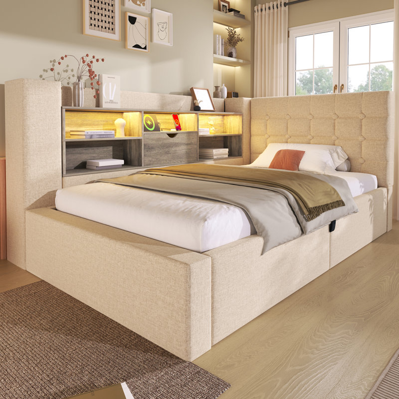 Upholstered Ottoman Storage Bed, Beige, 3FT