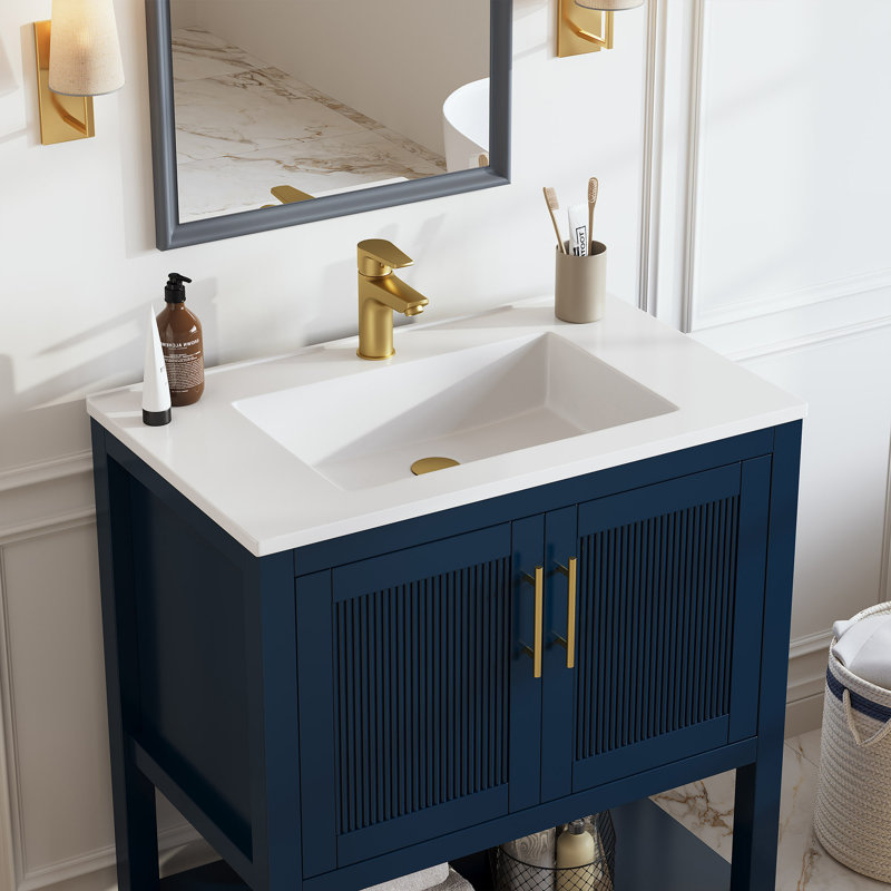 Allensville 30" Freestanding Single Solid Wood Frame Bathroom Vanity with Composite Solid Surface Top