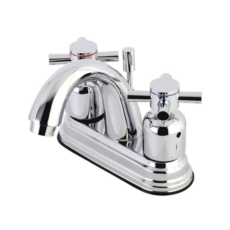 Kingston Brass Concord Two-Handle 3-Hole Deck Mount 4" Centerset Bathroom Faucet with Plastic Pop-Up, Polished Chrome