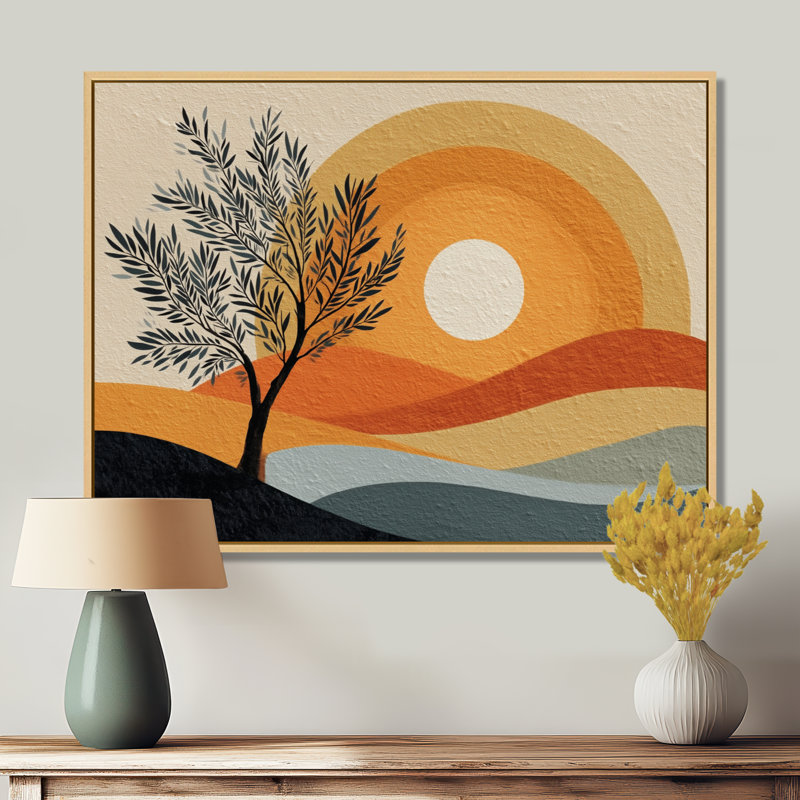 Adorion - art botanique encadré, décoration murale botanique orange, H 12 po x l 20 po, Cadre flottant, Crème