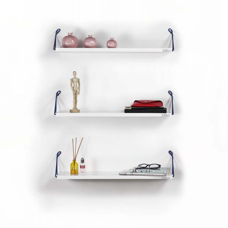 Triple support mural flottant décoratif rustique en métal pour tablettes, blanc, bleu