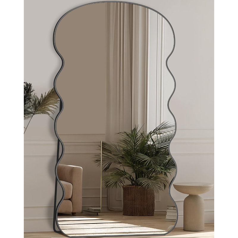 Miroir pleine longueur ondulé, 76 po x 34 po, autoportant ou mural, miroir moderne avec support, pour chambre à coucher, salon ou vestiaire