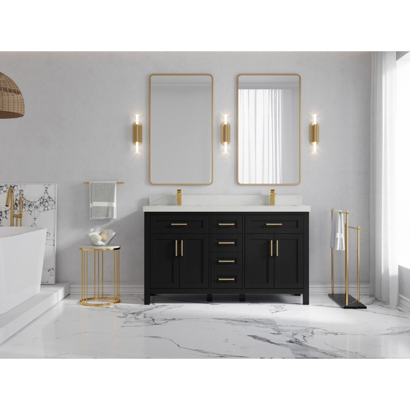 Ensemble de meuble-lavabo double 60 po Adeyne, Quartz de Carrare