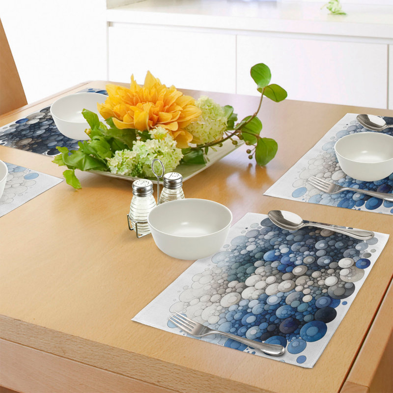 Eggshell and Dark Slate Blue Polyester Rectangle Placemats Set of 4
