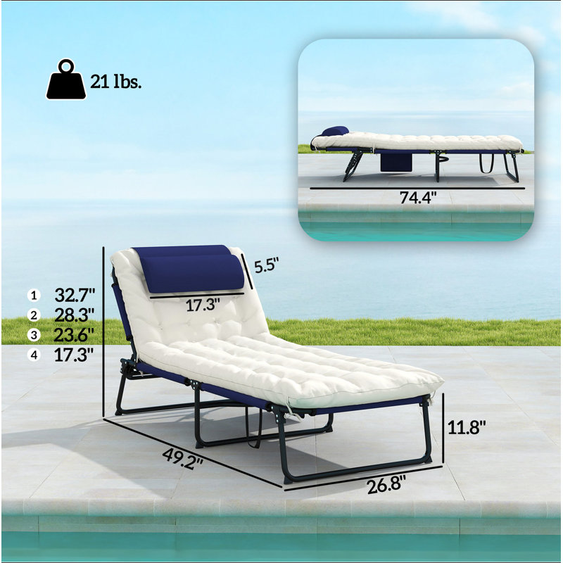 Chaise longue d'extérieur, chaise longue pliante, Blanc