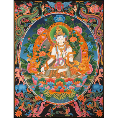 White Tara Thangka (Brocadeless Thangka) | 24 Carat Gold With Acrylic On Canvas