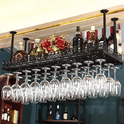 Hanging Wine Bottle & Glass Rack Black