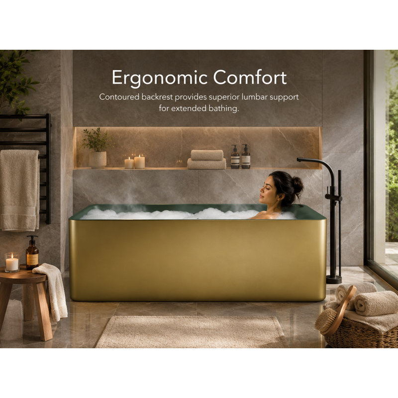 Vast Studio 70.9” x 31.7” Aged Brass/Green  Freestanding Rectangular Bathtub – Deep Soaking Luxury Tub with Minimalist Architectural Design & Metallic Premium Finish