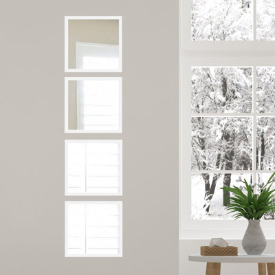 Ensemble de miroirs (4 pièces), 24 po x 24 po | 100% verre avec cadre en plastique stratifié, 0,16 pouce d'épaisseur | Design élégant blanc et argenté | Parfait pour la décoration intérieure, le salon et la chambre à coucher - élégant et polyvalent!