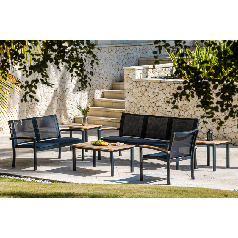 SoHo 40" Rectangle Teak Aluminum Outdoor Coffee Table, Black