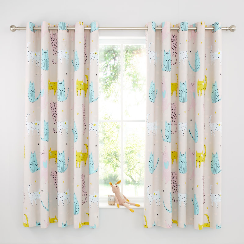 Cute Cats Fully Reversible Lined Eyelet Curtains