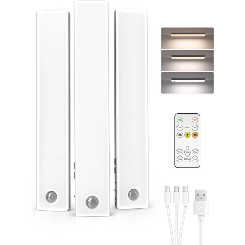 3 Packs Under Cabinet Led Light Wireless Motion Sensor With Remote