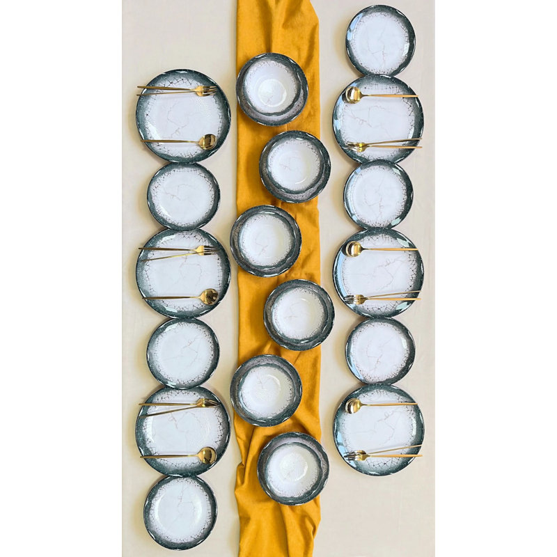 Dinner Set (24 Pieces), White/Anthracite