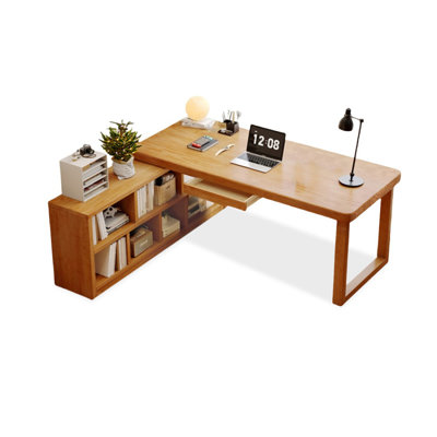 Bureau en L en bois massif avec 1 tiroir Burlywood