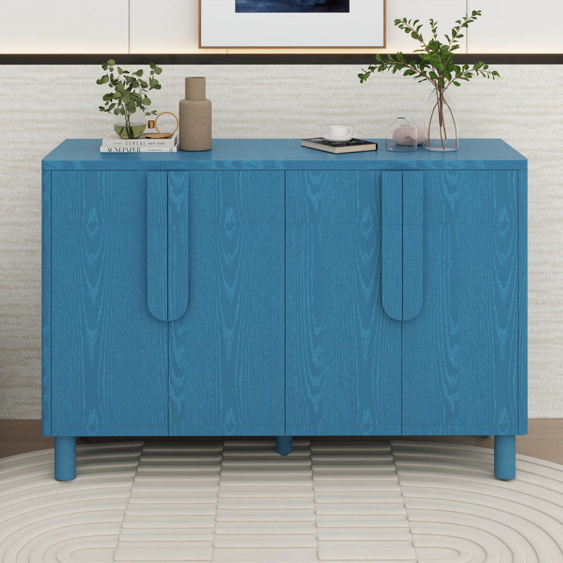 Versatile Natural 4-Door Buffet Cabinet - Beautiful Wood Sideboard With Adjustable Shelves & Unique Arc Handles, Navy