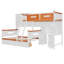 Lit superposé simple au-dessus d'un lit double en bois avec bureau, tiroirs, tablettes et armoire, lumière DEL (blanc + orange)