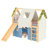 Twin Size House Loft Bed With Sills And Tents, Solid Wood Loft Bed With Ladders And Slide, Chic Design With Lights, No Box Spring Needed, Natural+blue-2114181131-2114181133