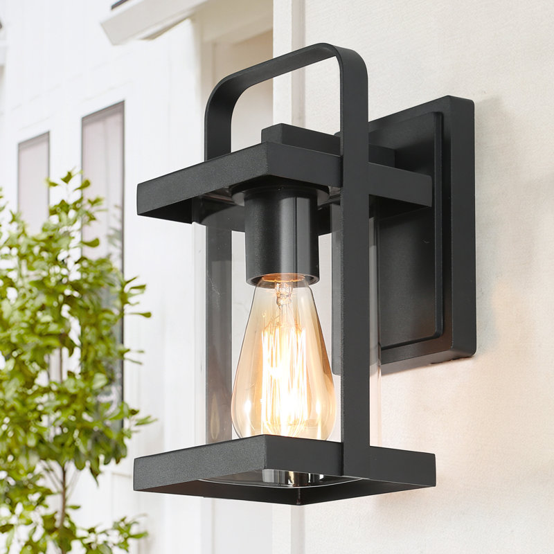 Zeringue 1-Light Modern Black Exterior Wall Lantern