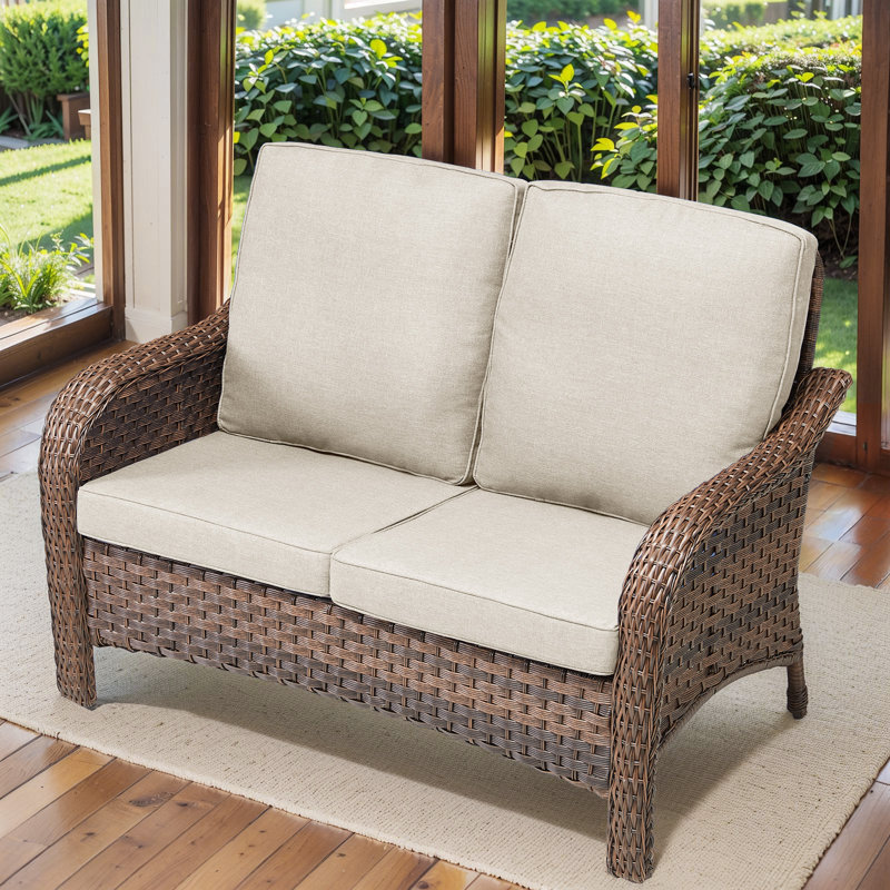 Grand Patio Outdoor Loveseat Chair, Wicker Sectional Patio Sofa With Comfy Cushions For Yard, Garden, Pool, Beige