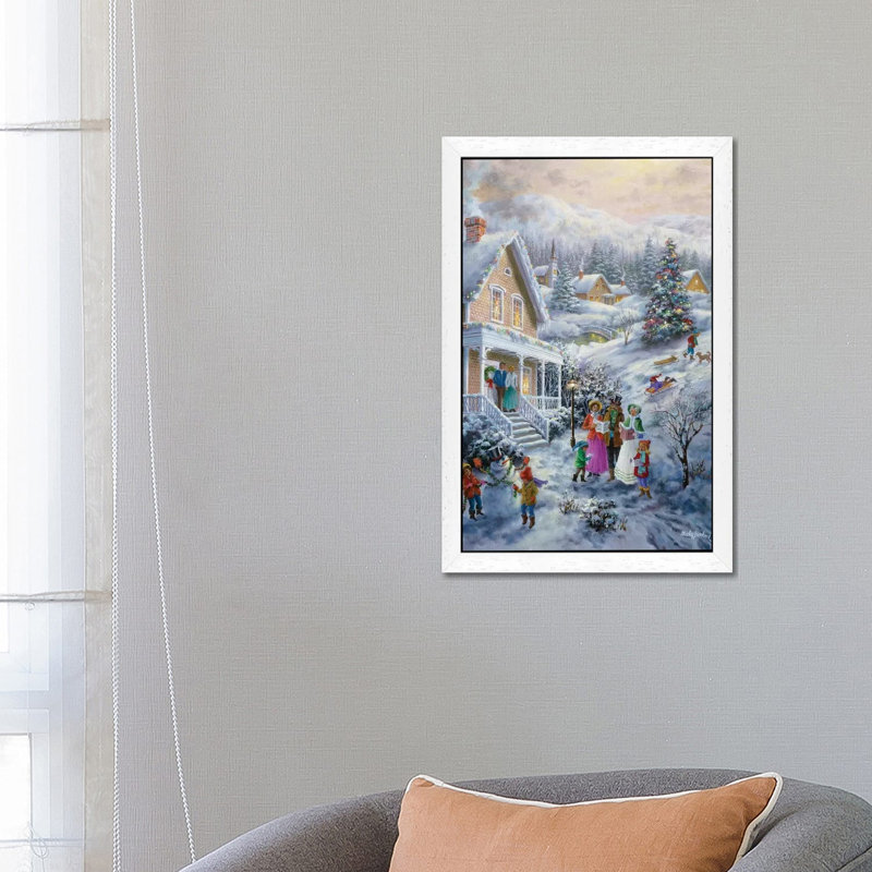 Carolers by Nicky Boehme - Floater Frame Painting on Canvas, 152.5 cm H x 101.5 cm W, White