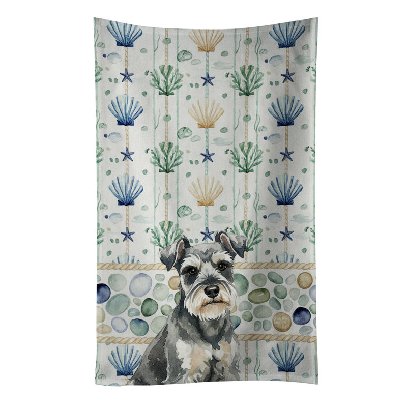 Miniature Schnauzer Coastal Sea Glass Kitchen Towel, Miniature Schnauzer