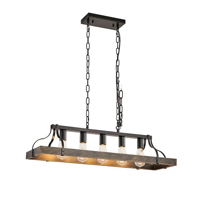 Or rétro 34 pouces noir - 5 douilles d'ampoule E26, chaîne réglable pour la salle à manger, lampe suspendue de salon