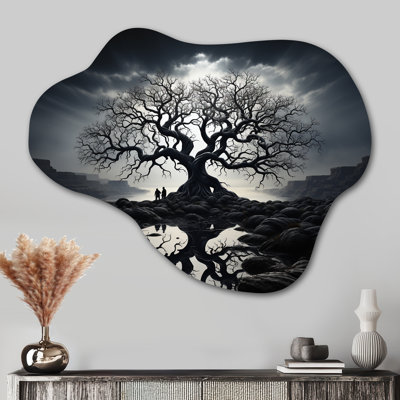 The Contrast Tree Monochrome II - Monochrome Cloud Metal Wall Decor, Traditional Asymmetrical Metal Art Print