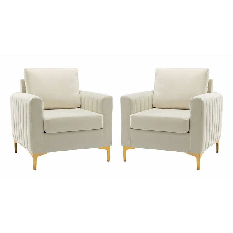 Fauteuil club en velours Gillette, Ivoire ivoire