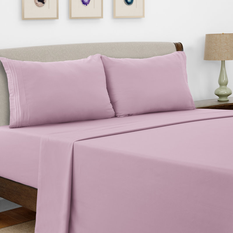 Lux Decor 4-Piece Ultra Soft Microfiber Sheet Set Deep Pocket Fitted Sheet, Wrinkle-Resistant & Easy Care Bedding, Pink