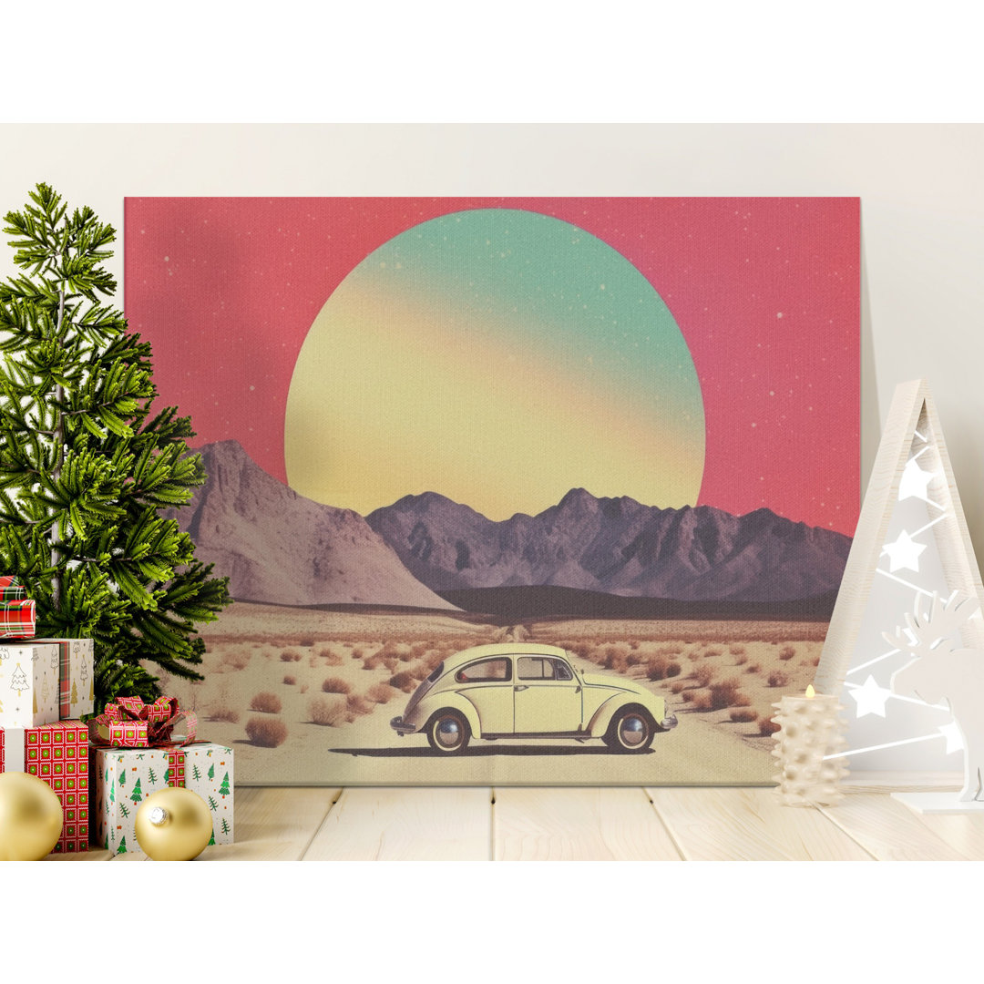 Retro VW Beetle Canvas Wall Art, Desert Landscape Print, Gallery Wrapped, Ready to Hang, Archival Quality, Modern Home Decor