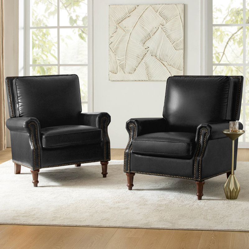 Chaise d'appoint en cuir véritable Wajeeh , Cuir véritable noir