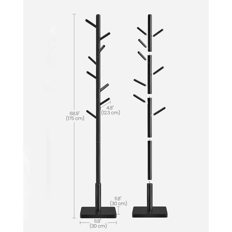 Freestanding 8 - Hook Coat Rack, Ink Black