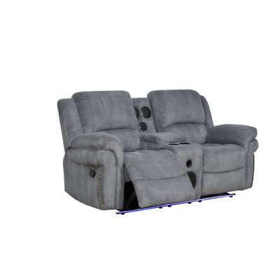 Dark Grey Corduroy Recliner Motion Loveseat With Remote - Controlled Speakers & LED Lights. This Modern Loveseat Featuring 2 Seats, With Storage Conso by Wrought Studio