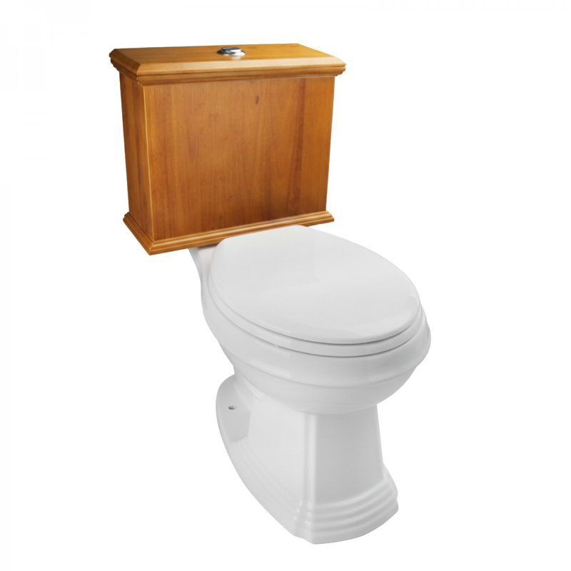 Toilette à réservoir bas avec cuve allongée à panneau plat en chêne clair, Chêne pâle / blanc