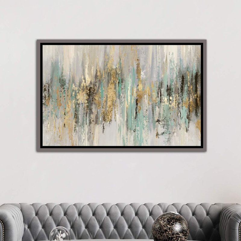 «Dripping Gold I» par Tom Reeves - reproduction imprimée, Toile avec cadre photo, H 32 po x l 48 po x P 1,5 po