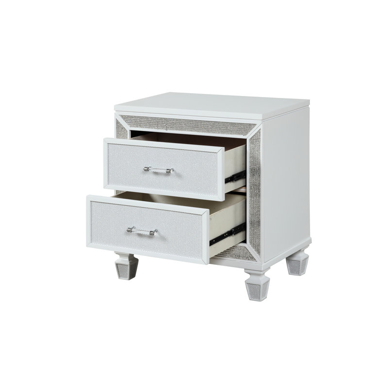 Table de chevet blanche avec 2 grands tiroirs et glissière lisse pour la chambre à coucher