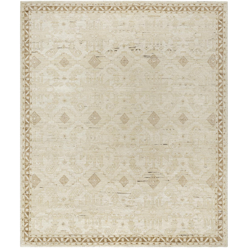 Agora Hand Knotted Wool Ikat Area Rug in Ivory, Rectangle 12' x 15'