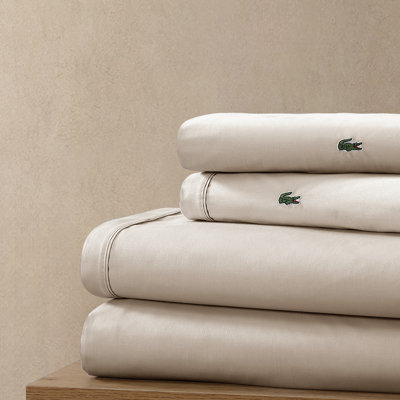 Lacoste Cotton Percale 4PC Full Sheet Set with 16" Deep Pocket