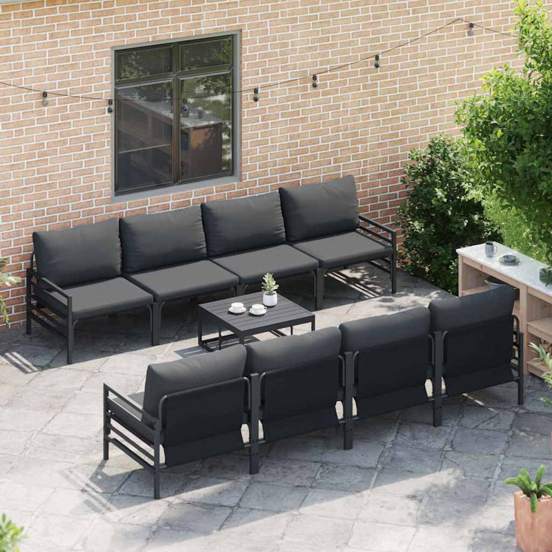  Garden Sofa Set With Cushion 9 Pcs Anthracite Steel & Fabric