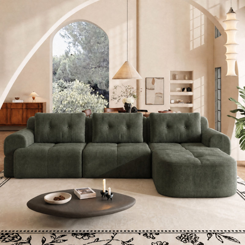 Canapé à compression avec repose-pieds 4 pièces 112,2 po sans assemblage requis Cloud Couch, Green