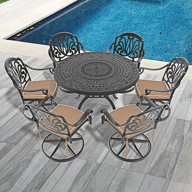 Ensemble de salle à manger 7 pièces en fonte d'aluminium toutes saisons, Beige, 6