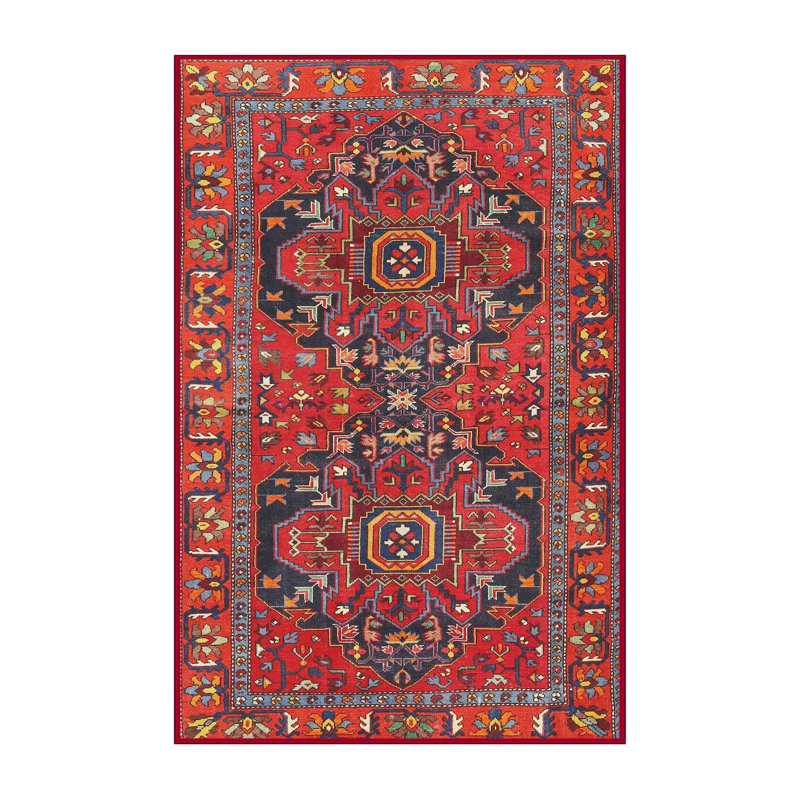 Tapis traditionnel rouge / bleu / noir, Rectangle 7 pi x 9 pi
