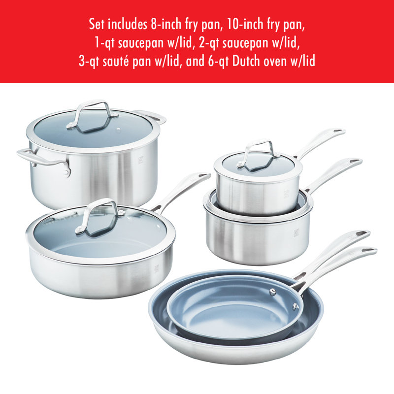Zwilling Spirit 3-ply 10-piece Stainless Steel Ceramic Nonstick Cookware Set