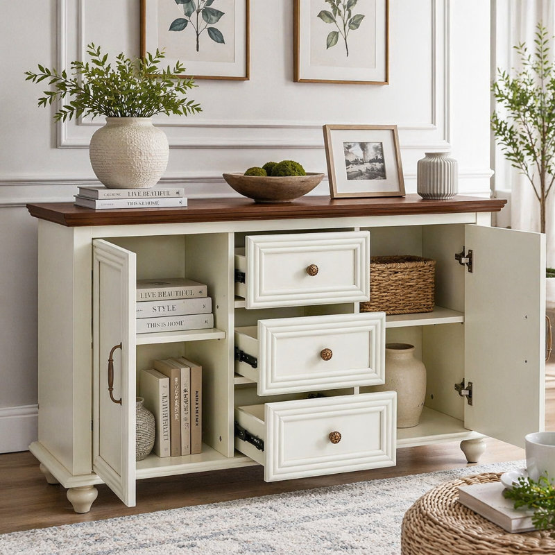 Buffet 47,3 "Mid Century, Brun / blanc
