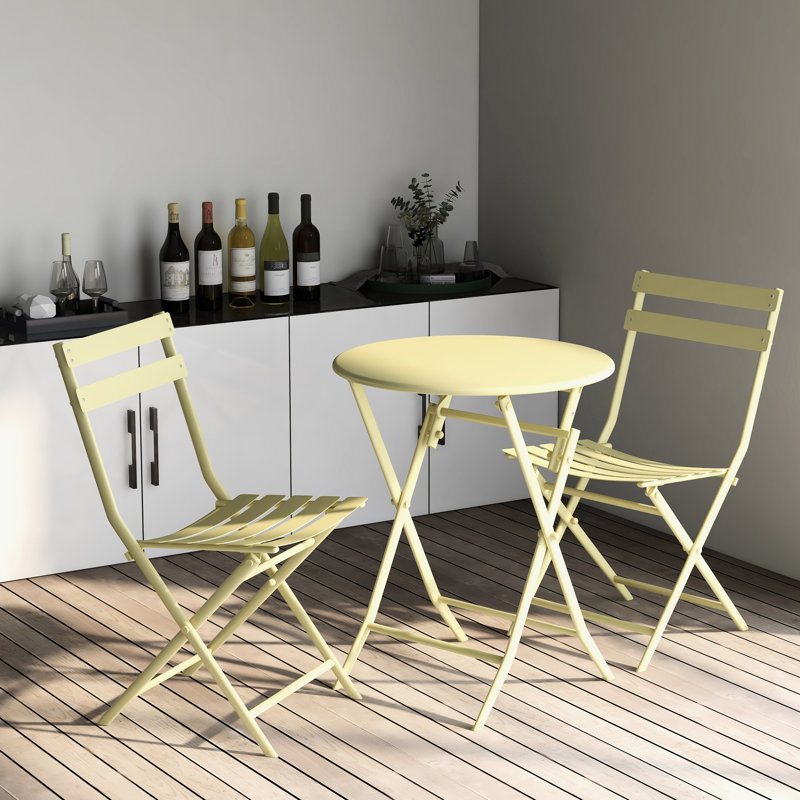 Yellow Patio Bistro - Ensemble de 3 chaises pliantes en métal et table pour bistro