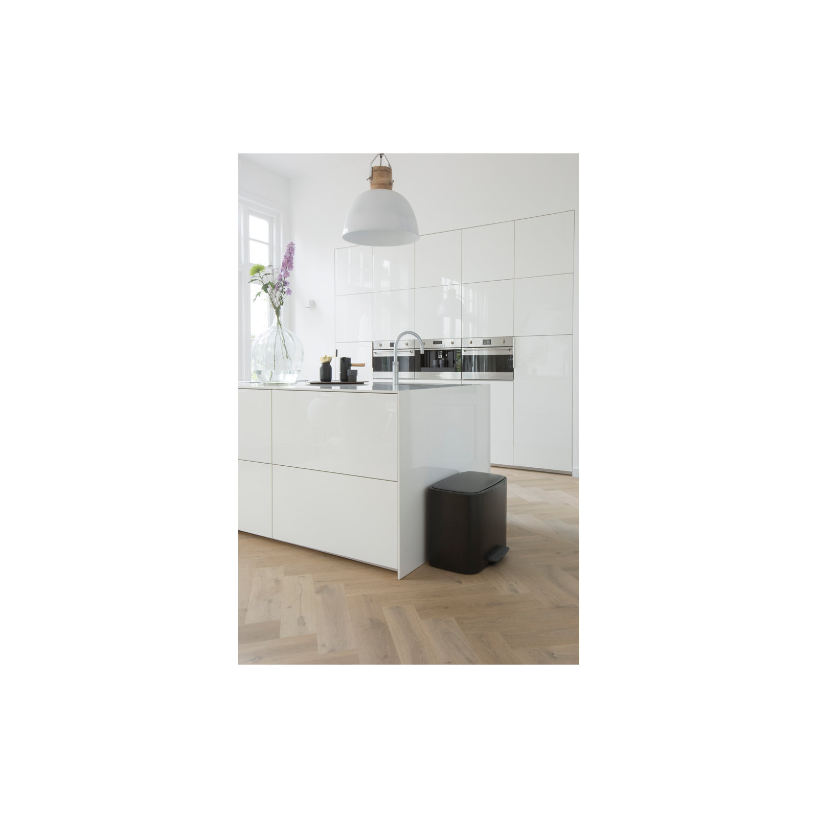 Brabantia Bo Step On Dual Compartment Recycling Trash Can 3 + 6 Gallon (9 Gallon Capacity), Matte Black
