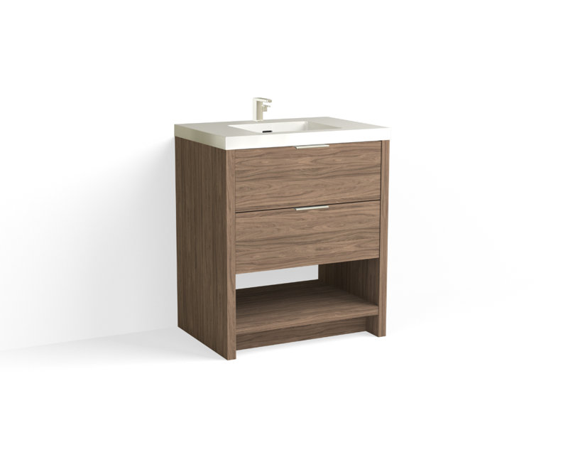 Vue 30" W Freestanding Single Bathroom Vanity, Glossy White/Single, Ashlin, Matte Black