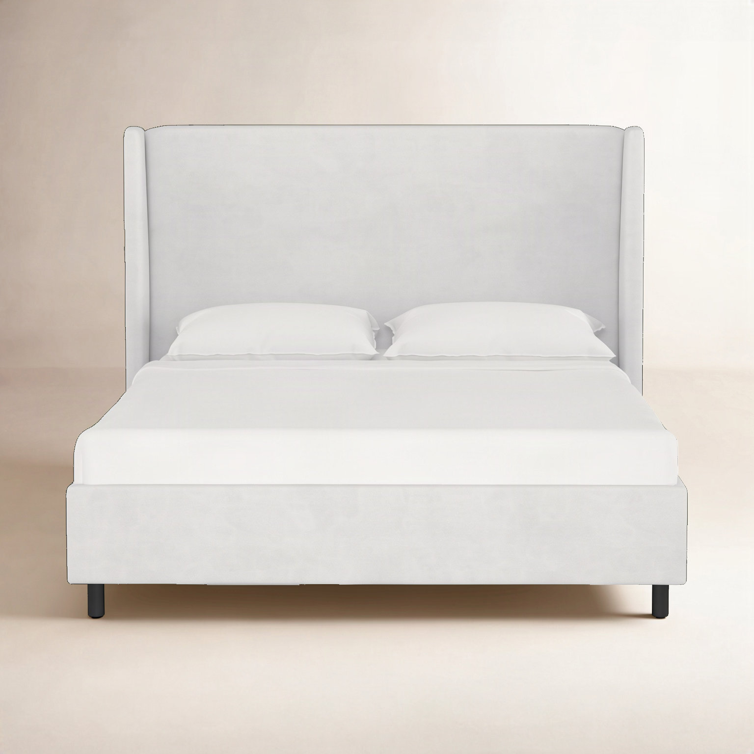 Tilly Linen Upholstered Wingback Bed, Queen, Classic White Velvet